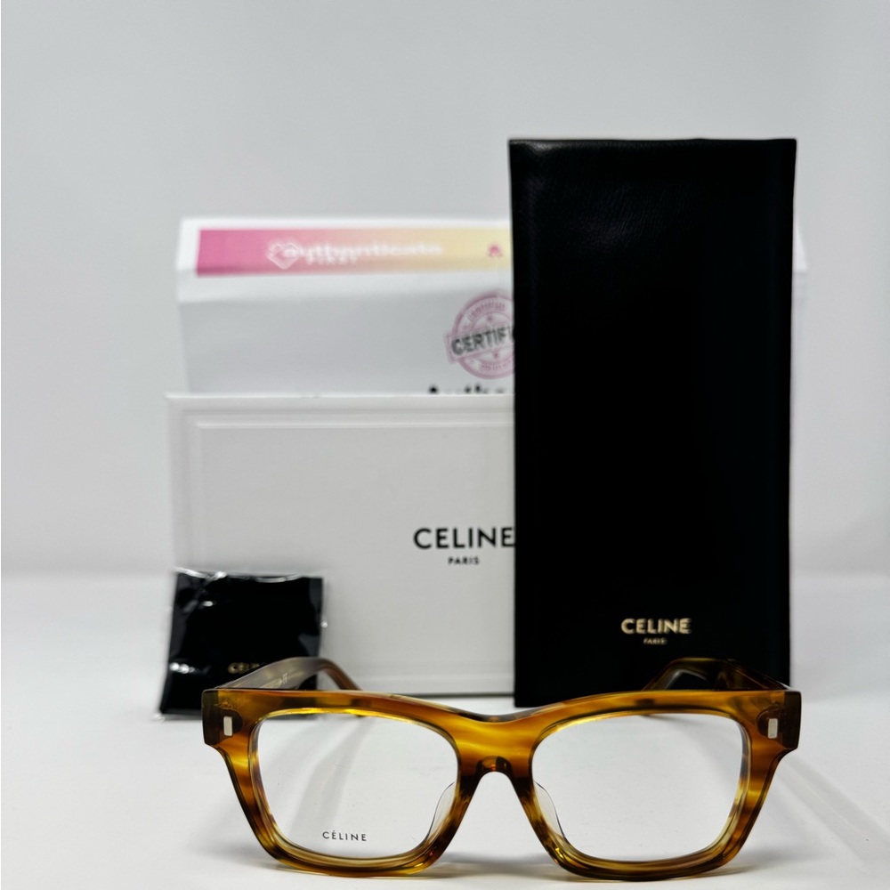 NEW Celine CL50011F 56 Amber Brown Havana Unisex Eyeglasses Authentic
